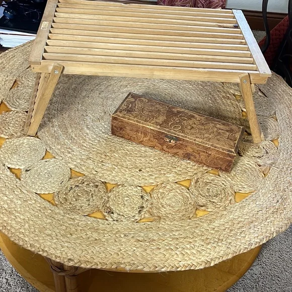 Vintage Folding Wooden Tray Plant Stand Shelf Made in Hong Kong